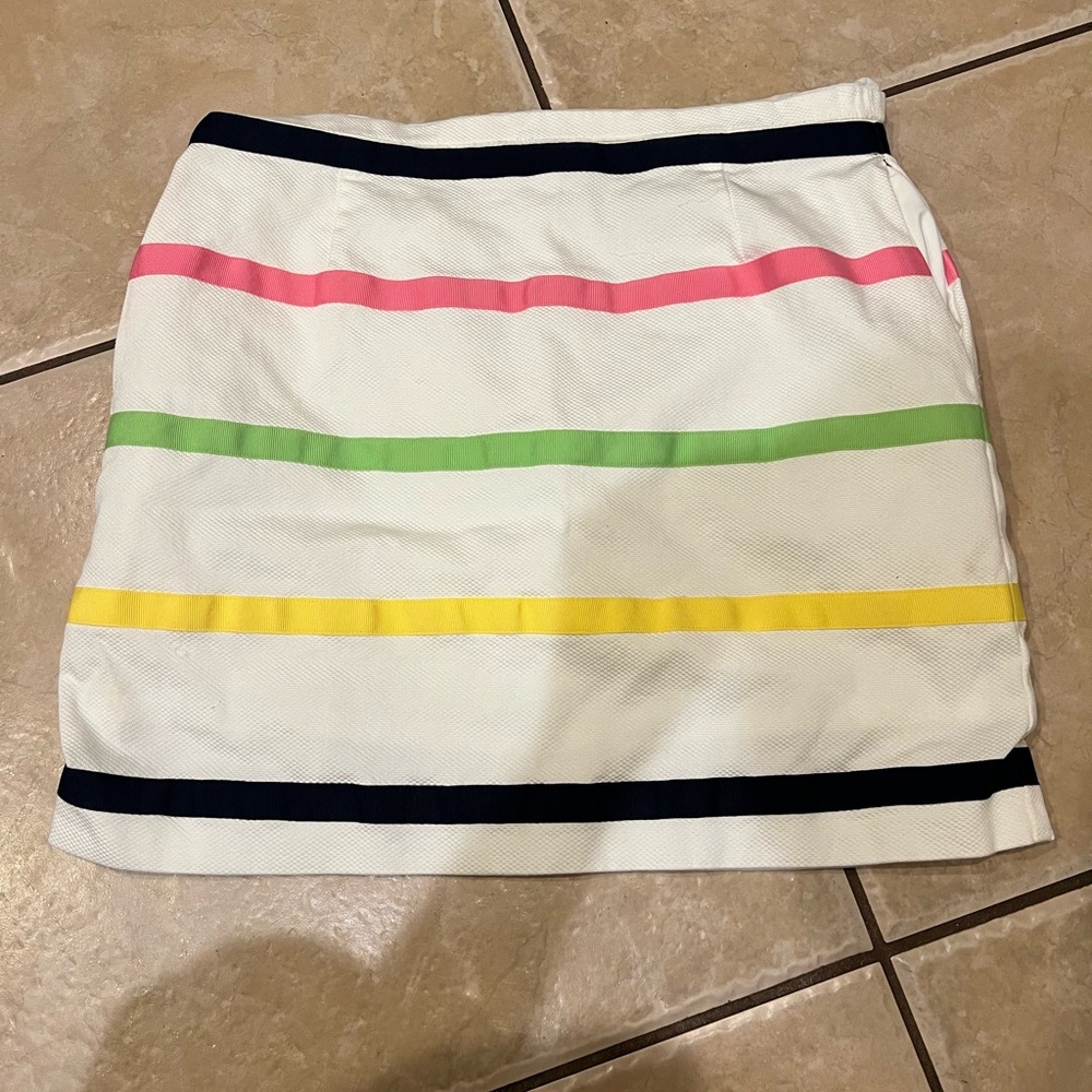 Vineyard Vines White Skirt with Pink, Green, and Yellow Grosgrain Stripes